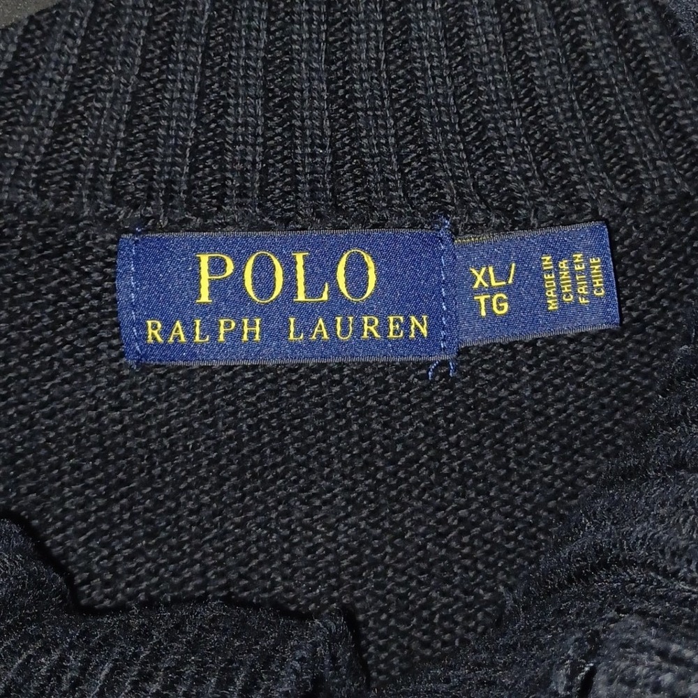 Polo Ralph Lauren Sweater Men XL Black Mock Neck Cotton Preppy Old Money Classic - Picture 3 of 6